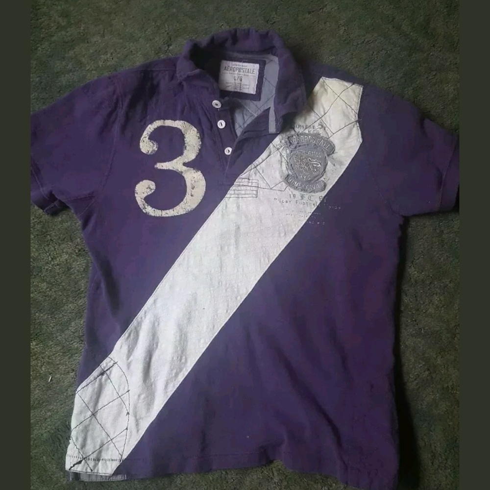 Areopostal Men's Polo size Large purple distressed
